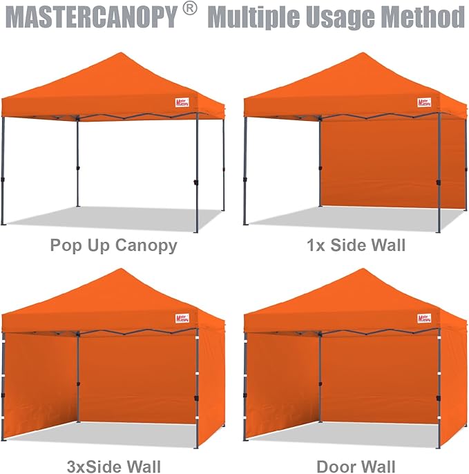 MASTERCANOPY Heavy Duty Pop-up Canopy Tent with Sidewalls (10x10,Orange)