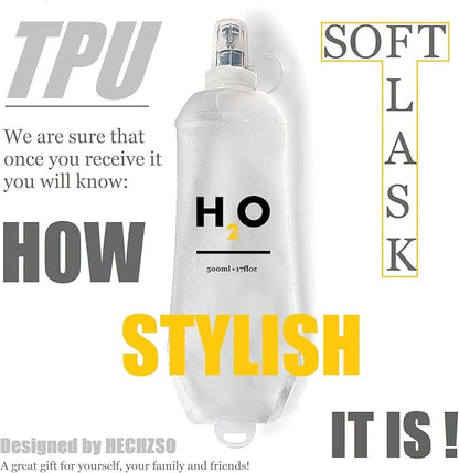 Collapsible TPU Soft Flask 500ml Leakproof Hydration Bottle with High-Flow Bite Valve for Hydration Vest Running, Hiking, Cycling & Climbing, Lightweight Foldable Water Bottle (1pc 500ml17oz)