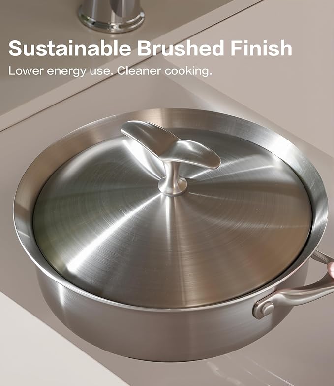 5-Ply Stainless Steel Cookware Set 6 Pcs, Non Stick Pots and Pans Set with Steam-Return Lids, Induction & Oven Safe, Non Toxic, PFOA PTFE PFOS Free, Professional Chef Quality Cookware