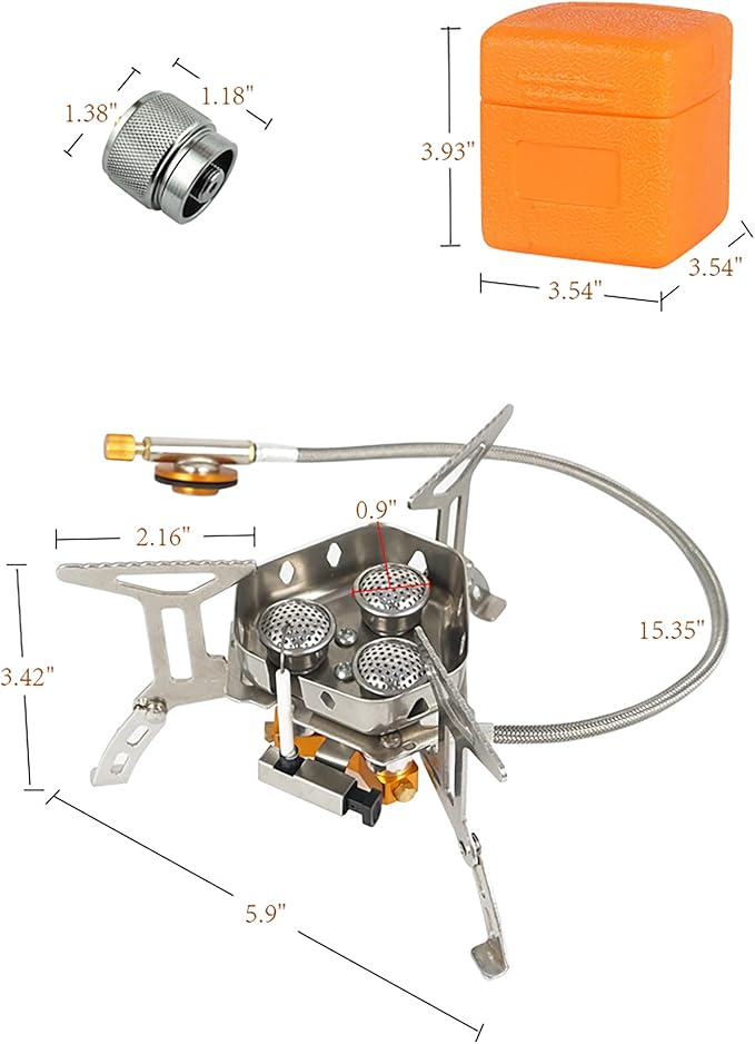 Windproof Portable Backpacking Stove Burner,Piezo Ignition,Stove Adapter,Safe pipeline,High-power,Lightweight,Propane Butane Stove for Camping Hiking Picnic Outdoor-5800W-Plastic Storage Box
