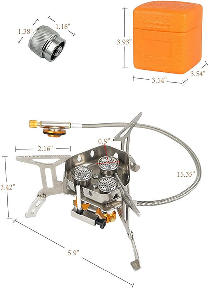 Windproof Portable Backpacking Stove Burner,Piezo Ignition,Stove Adapter,Safe pipeline,High-power,Lightweight,Propane Butane Stove for Camping Hiking Picnic Outdoor-5800W-Plastic Storage Box