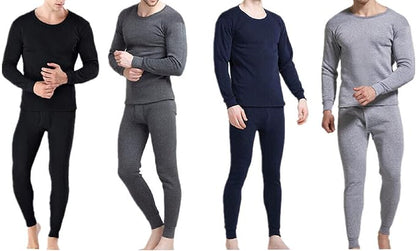 Goyoma Men Winter Fleece Lined 100% Cotton Thermal Long Johns Top Bottom Underwear Set