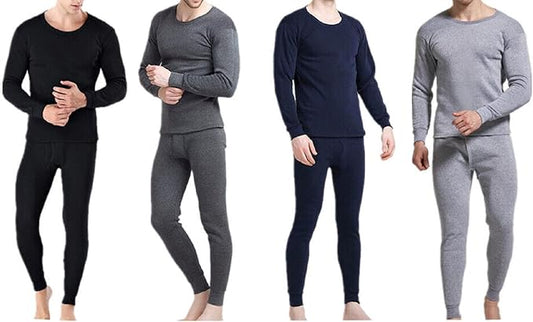 Goyoma Men Winter Fleece Lined 100% Cotton Thermal Long Johns Top Bottom Underwear Set
