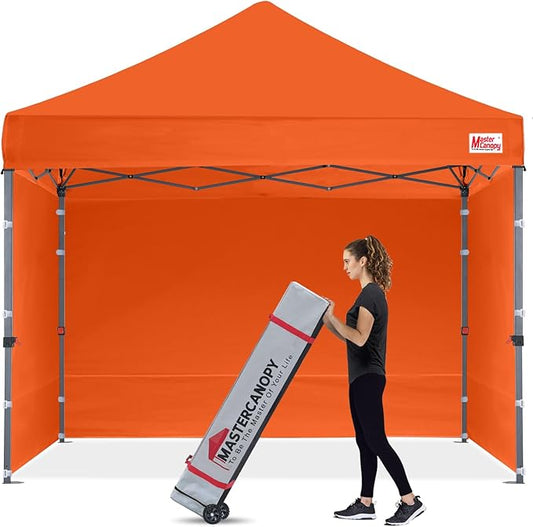 MASTERCANOPY Heavy Duty Pop-up Canopy Tent with Sidewalls (10x10,Orange)