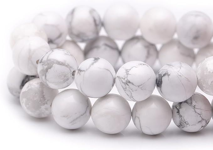 Youngbling Natural Gemstone Beads for Jewelry Making,10mm Howlite Polished Round Smooth Stone Beads for Bracelet Necklace 15 Inch