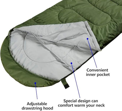3-4 Season Sleeping Bag for Adults & Kids, Lightweight Warm Cold Weather Camping Bag with Waterproof Compression Sack – Portable for Hiking, Backpacking, Traveling & Outdoor Adventures
