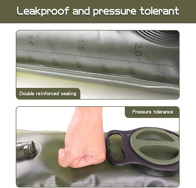 2L Hydration Bladder, BPA Free Water Bladder for Hiking Backpack 2 Liter Military Green Water Storage Bag with Insulated Tube, Hydration Back Pack Replacement for Outdoor Camping Running Cycling