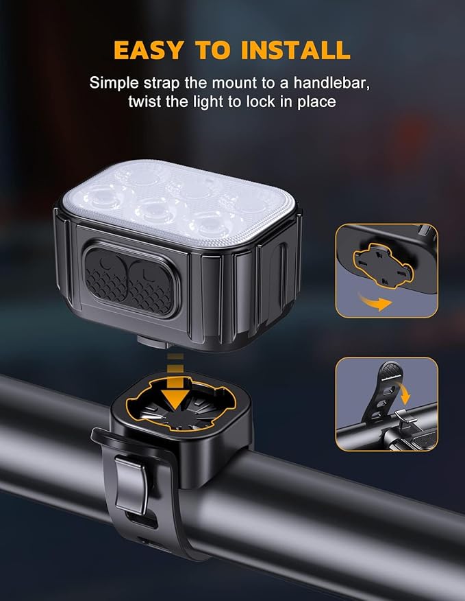 Bike Lights Set Ultra Bright, Bicycle Light Rechargeable with 6 Spot & Flood Beams, IP65 Waterproof Bike Lights for Night Riding, DIY 4X4 + 6X6 Modes Bicycle Headlight and Tail Light Reflectors