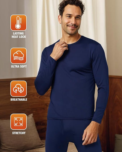 CL convallaria Long Johns Thermal Underwear for Men Soft Fleece Lined Base Layer Cold Weather Top Bottom Gift Set