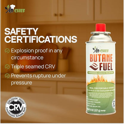 Jo Chef Butane Fuel Canister, 8 oz Butane Cylinder - Pure Refined Gas for Camping Stove or Creme Brulee Blow Torch, 2 Cans