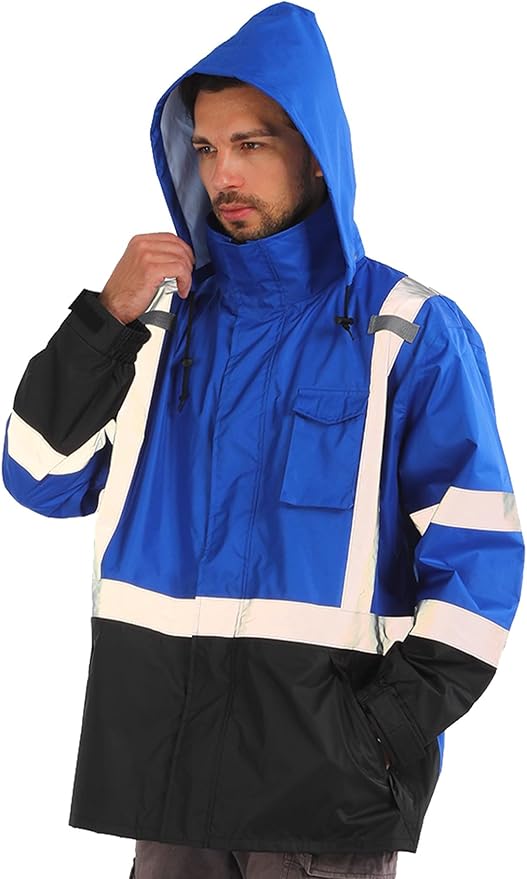 sesafety Hi Vis Rain Jacket, Rain Suits for Men Waterproof withBlack Bottom, Rain Coats for Men Interior Mesh, Class 3 HighVisibility Rain Gear,Removable Hood