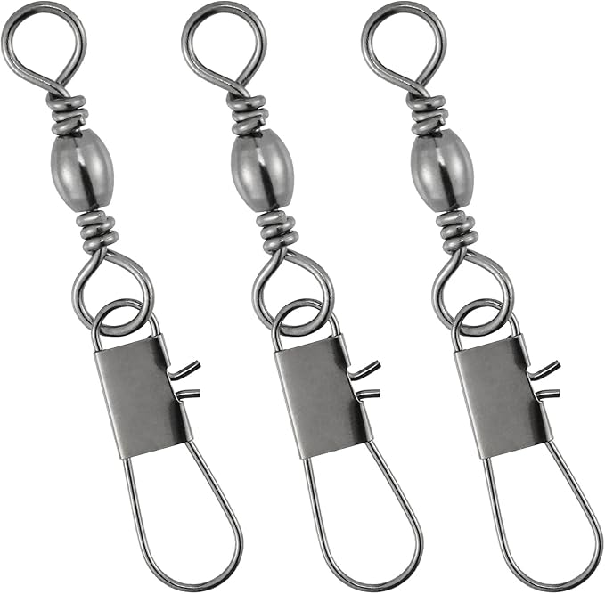 Dr.Fish 50 Pack Fishing Snap Swivels, Barrel Swivels Fishing Tackles, Stainless Steel Safty Interlock Snaps Leader Line Lure Connector Fresh&Saltwater 26-132Lb