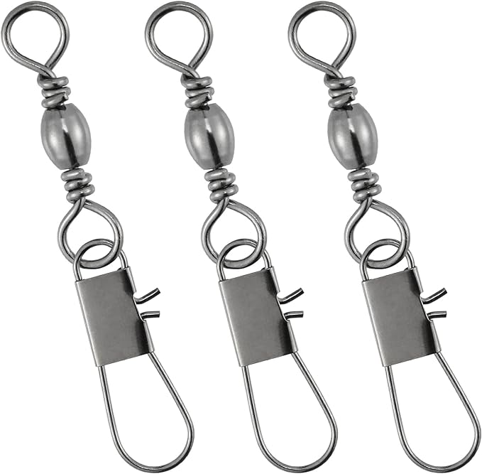 Dr.Fish 50 Pack Fishing Snap Swivels, Barrel Swivels Fishing Tackles, Stainless Steel Safty Interlock Snaps Leader Line Lure Connector Fresh&Saltwater 26-132Lb