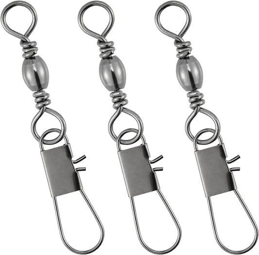 Dr.Fish 50 Pack Fishing Snap Swivels, Barrel Swivels Fishing Tackles, Stainless Steel Safty Interlock Snaps Leader Line Lure Connector Fresh&Saltwater 26-132Lb
