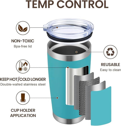 MEWAY 20oz Tumbler 8 Pack Double Wall Vacuum Insulated Travel Mug Bulk, Stainless Steel Tumblers with Lid and Straw, Durable Powder Coated Coffee Cups for Cold & Hot Drinks (Light Blue, 8)