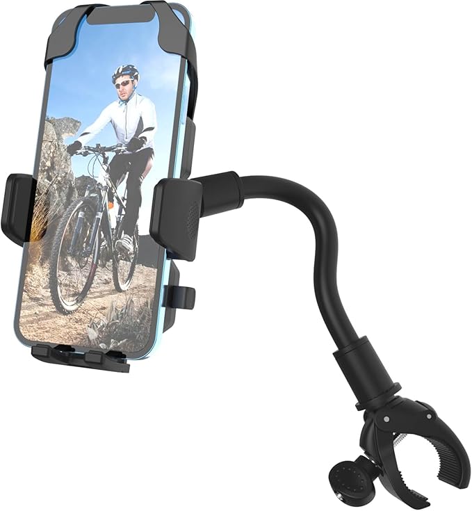 Bike Phone Holder - Goosencek Motorcycle Cell Phone Mount - Handlebar Fit Bicycle, Moto, Peloton, Treadmill, Mic Stand, Scooter, Stroller - Mount for All iPhone & 4-7" Smartphone