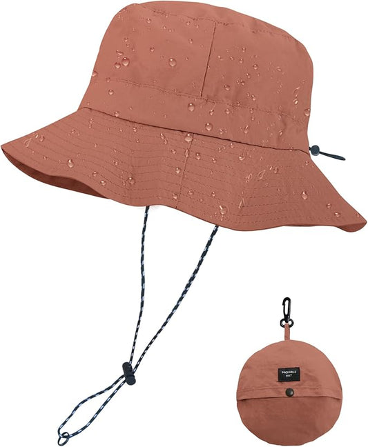 PFFY Quick Dry Waterproof Packable Bucket Hat for Women Men Outdoor Sun Hats with Detachable Chin Strap