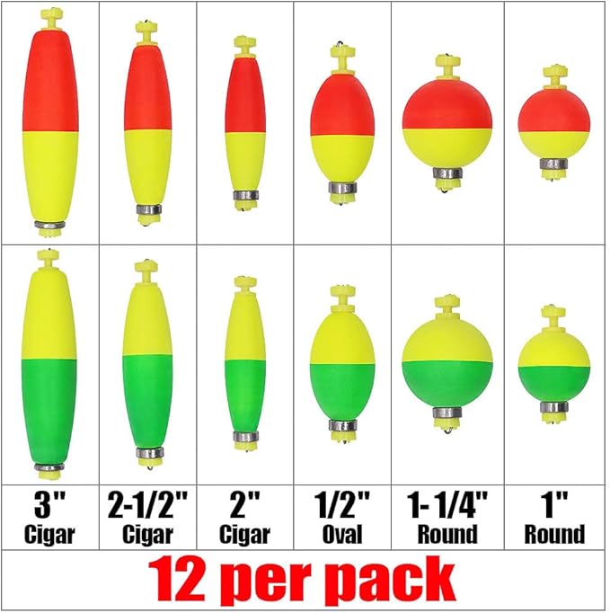 XFISHMAN Weighted-Bobbers-for-Fishing-Floats-Bouy Slip Bobber Fishing Corks Kit Crappie Bluegills Panfish Catfish Hand Made Foam Float 1 Inch 2 in 8-12 Pack