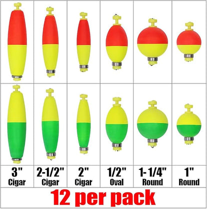 XFISHMAN Weighted-Bobbers-for-Fishing-Floats-Bouy Slip Bobber Fishing Corks Kit Crappie Bluegills Panfish Catfish Hand Made Foam Float 1 Inch 2 in 8-12 Pack