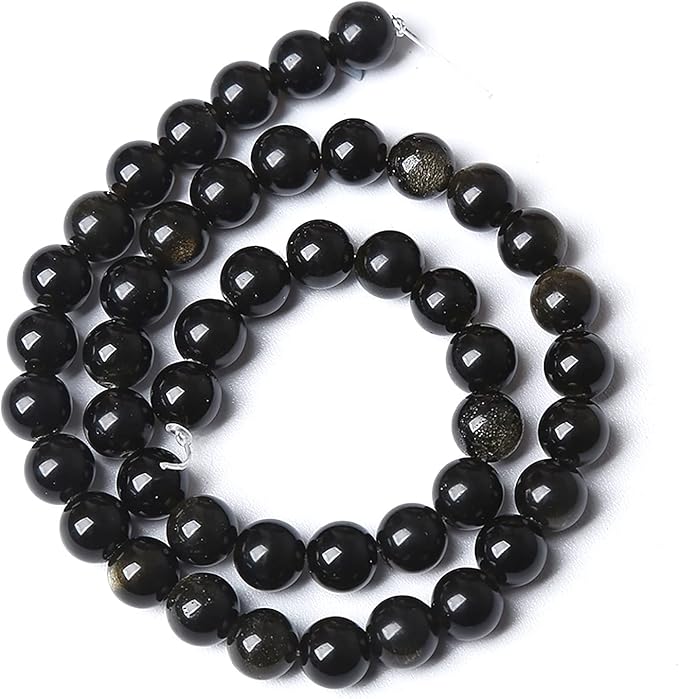8MM 46PCS Natural Stone Golden Obsidian Loose Spacer Beads for Jewelry Making DIY Bracelet