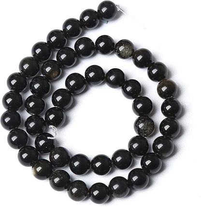8MM 46PCS Natural Stone Golden Obsidian Loose Spacer Beads for Jewelry Making DIY Bracelet