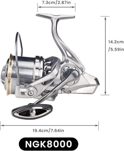HAUT TON Spinning Reel 8000/9000/10000/12000/14000,6+1BB Metal Surf Fishing Reels,4.8:1 Gear Ratio 55lbs Drag Heavy Long Casting Inshore Saltwater Monster Fish