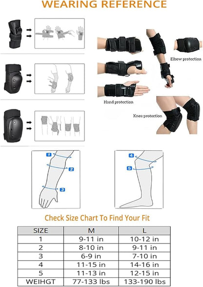 Knee Pads Elbow Pads Wrist Guards for Adult Youth Kids 6 in 1 Protective Gear Set for Roller Skateboarding Scooter Inline Skating Cycling Skating BMX Bike Outdoor Sports