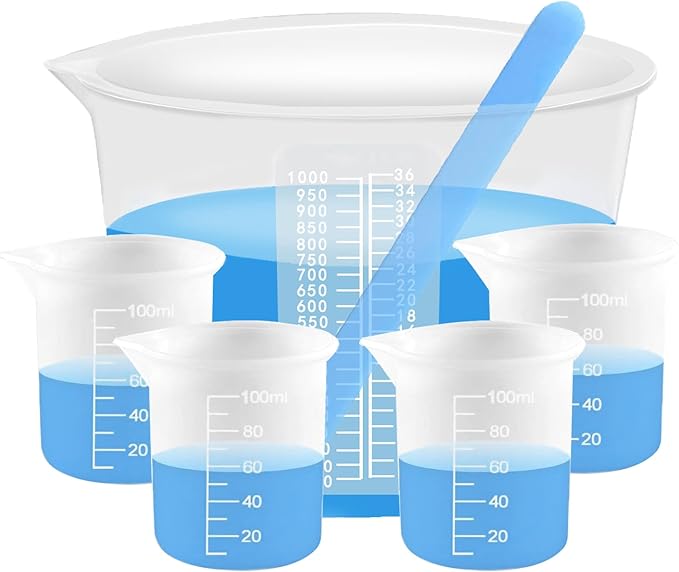 Silicone Measuring Cups, 1000ml & 100ml Large Flexible Mixing Cups, 5 Cups Pour Baking Cups for Epoxy Resin, DIY, Jewelry Making, Cooking