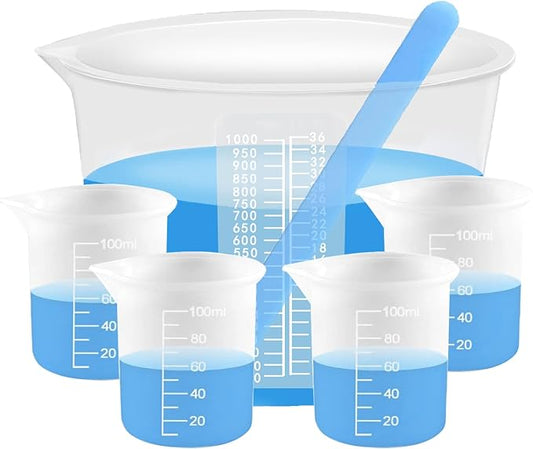 Silicone Measuring Cups, 1000ml & 100ml Large Flexible Mixing Cups, 5 Cups Pour Baking Cups for Epoxy Resin, DIY, Jewelry Making, Cooking