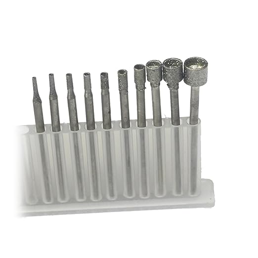𝐋𝐮𝐨 𝐤𝐞 10 Pcs Hollow Cup Shape Diamond Burr Set, 3/32 Inch Shank Stone Carving Bits for Rotary Tools