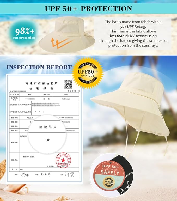 Comhats S/M/L/XL/XXL Womens Summer Flap Cover Cap Cotton UPF 50+ Sun Shade Hat with Neck Cord