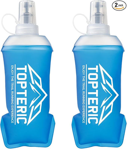 Collapsible Soft Flask Water Bottle, TPU Soft Folding Flexible Water Bottles for Hydration Pack/Running Vest, BPA/PVC Free, Ideal for Running Hiking Cycling Climbing (250ml-2 Pack)