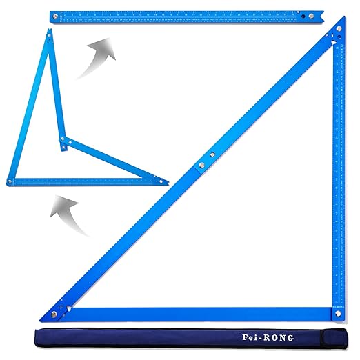 Fei-RONG 36 Blue Folding Aluminum Combination Square | Adjustable 45°& 90° Angles | Professional Carpenter Tool for Framing/Roofing/Staircases | High-Visibility Blue Finish with Portable Carrying Case