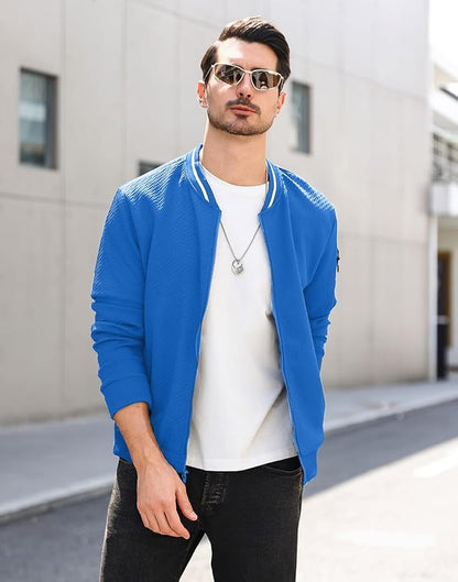 Mens Casual Jacket Loose Fit Lightweight Jacket Varsity Bomber Jacket with Zipper