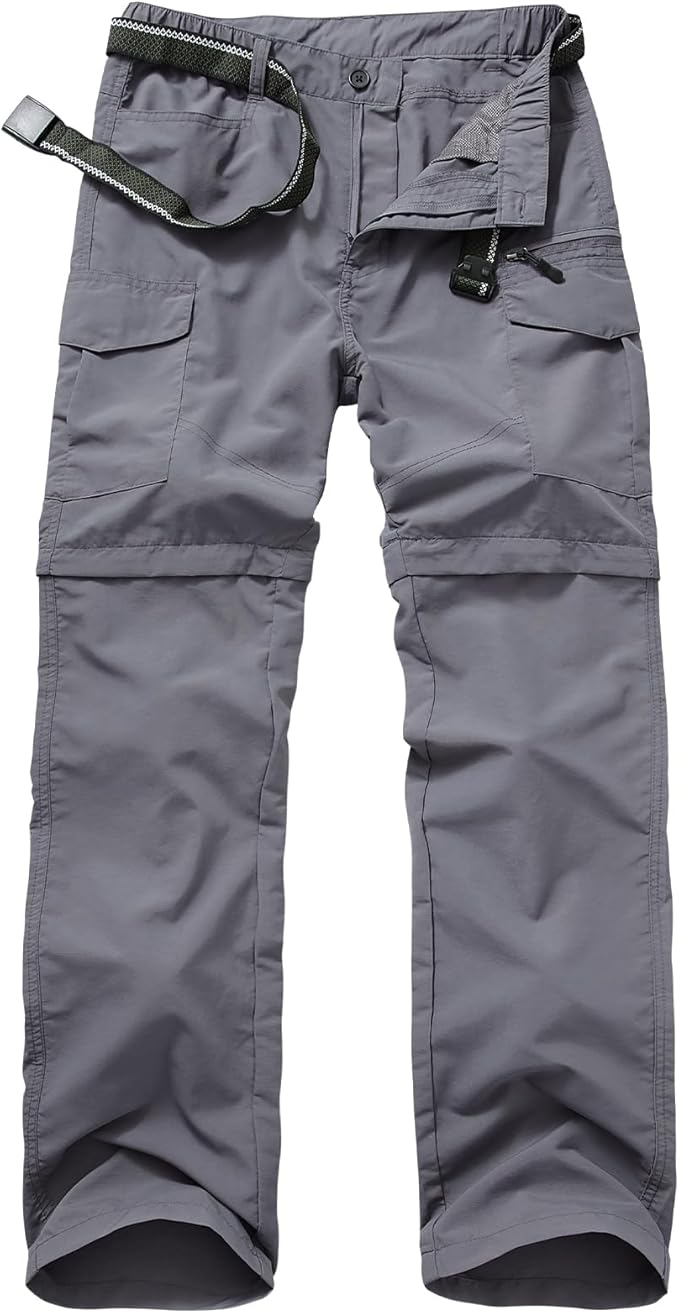 Mens Hiking Convertible Pants Quick Dry Waterproof Zip Off Lightweight Cargo Safari Fishing Work Pants Trousers with Belt