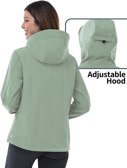 Outdoor Ventures Women's Softshell Jacket with Hood Fleece Lined Warm Lightweight Waterproof Insulated Windbreaker