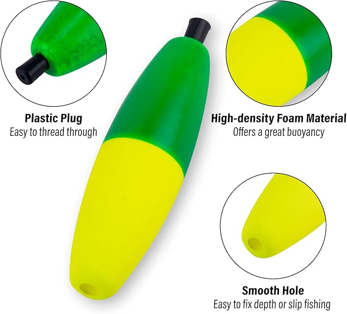 Dr.Fish 15 Pack Fishing Float Cigar Foam Bobbers Peg Floats Slip Fishing Corks Bobber for Santee Catfish Rig Crappie Freshwater Saltwater