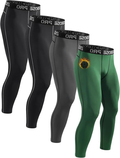 4 Pack Thermal Underwear Long Johns Fleece Base Layer Bottoms Thermal Leggings for Men Compression Pants