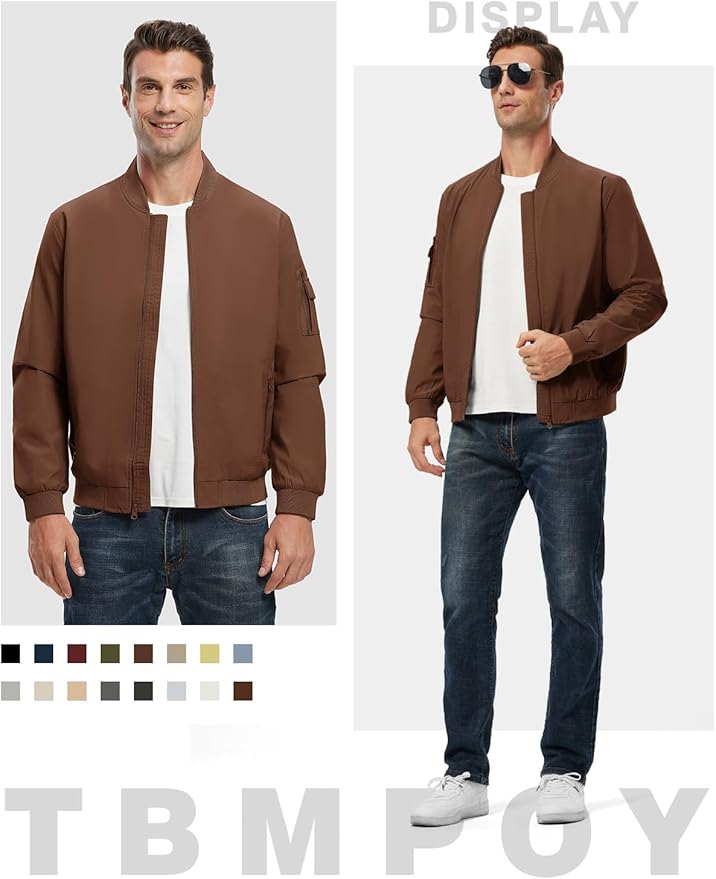 TBMPOY Men's Lightweight Bomber Jackets Light Windbreaker Casual Stylish Fall Golf Zip Up Dress Business Varsity