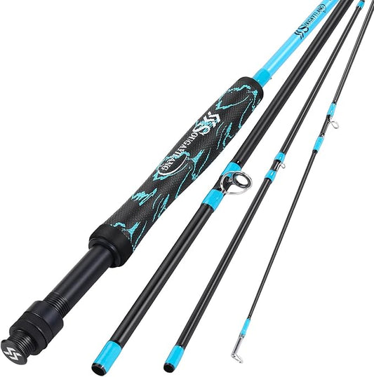 Sougayilang Fly Fishing Rod, Lightweight Ultra-Portable 4 Pieces 5/6wt Graphite 9' Fly Rod for Complete Starter with SuperPolymer Handle