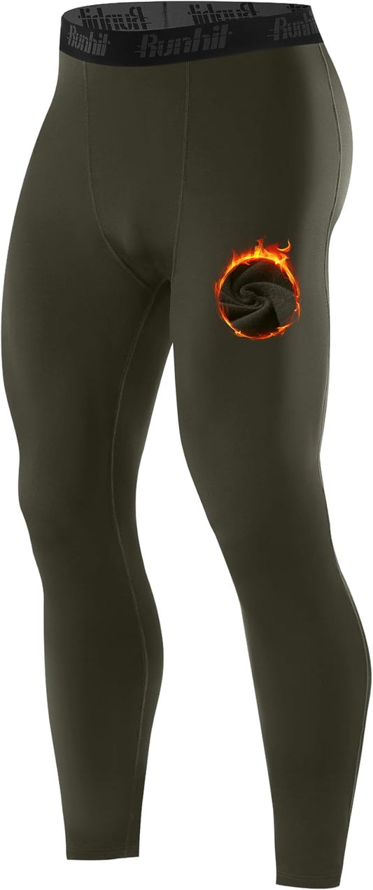 Runhit Men's Thermal Compression Pants Fleece Lined Sports Tights Athletic Leggings Base Layer Bottoms Cold Weather Gear