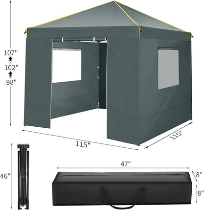 COBIZI 10x10 Pop Up Canopy Tent with 4 Sidewalls and Mesh Windows 2.0, Waterproof Commercial Instant Gazebo Outdoor Tents for Party/Exhibition/Picnic with Carry Bag,4 Stakes & Ropes (Gray)