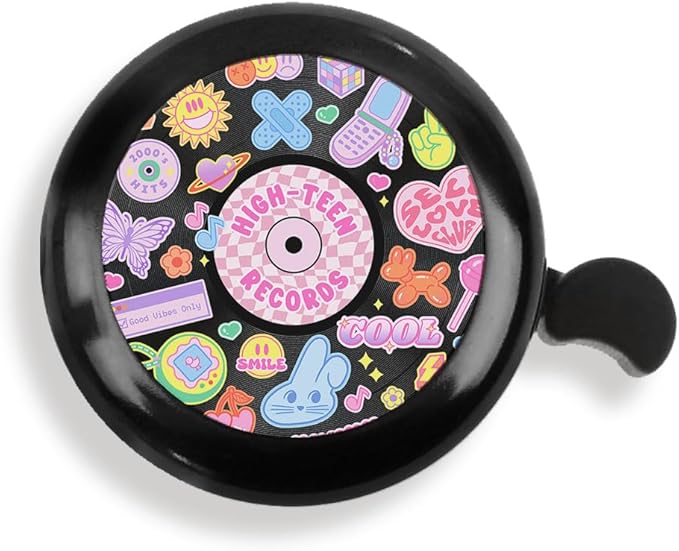 WIRESTER Black Aluminum Round Bike Bell, Classic Ring Bicycle Bell, Bike Accessories Bell Ring for Adults Kids Girls Boys - Dog Cat Animal Cute Records