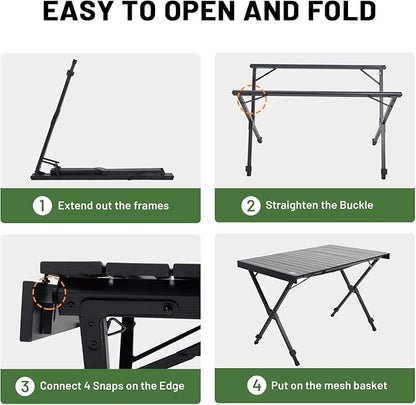 TIMBER RIDGE Folding Camping Table Adjustable Height, 4-6 Person Lightweight Aluminum Roll-up Table for Camping Outdoor Picnic BBQ Backyard Party Support 220 lbs, Black