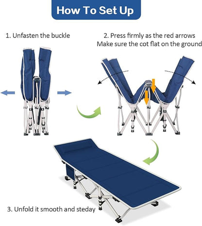 2 Pack Camping Cot with Mattress Camping Cots for Adults Cots for Sleeping with Pad Heavy Duty Guest Bed 2 Person Sleeping Cot Comfortable Include Carry Bag Indoor Outdoor Easy to Set Up