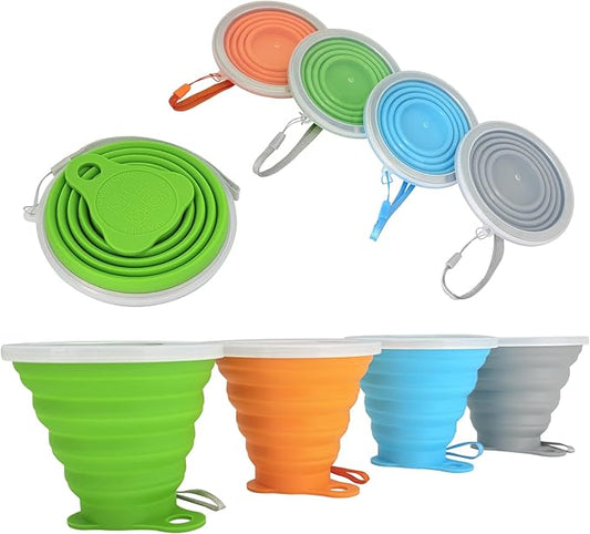 Guyuyii 4 Pack Collapsible Cup - Silicone Drinking Mug with Lids - Collapsible Cups for Traveling, Camping, Backpacking, On The Go, Everyday Use