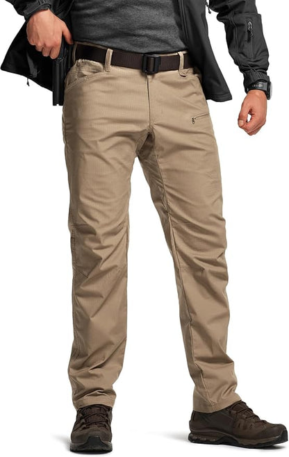 CQR Men's Flex Stretch Tactical Pants, Water Resistant Ripstop Cargo Pants, Lightweight EDC Outdoor Work Hiking Pants