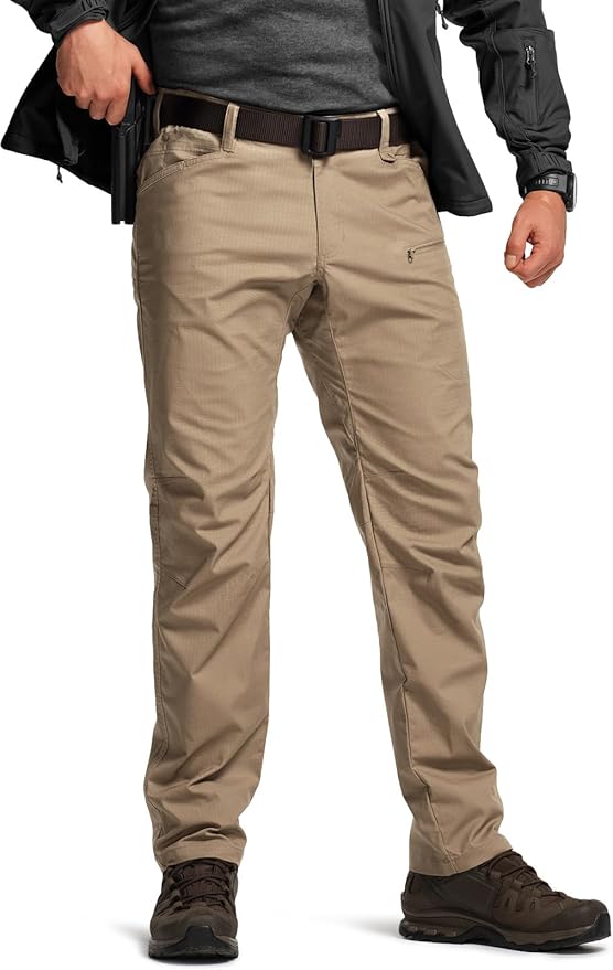 CQR Men's Flex Stretch Tactical Pants, Water Resistant Ripstop Cargo Pants, Lightweight EDC Outdoor Work Hiking Pants