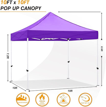 10x10 Pop Up Canopy Tent for Outdoor Commercial Instant Sun Shelter,Purple