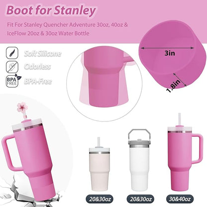 Stanley Cup Accessories Set Including 6 Pcs Silicone Spill Proof Stopper, 2 Pcs Straw Cover Cap for 9-10 mm Straws, 1 Pcs Silicone Boot for Stanley Cup 40oz & 30oz Tumbler (Peony)